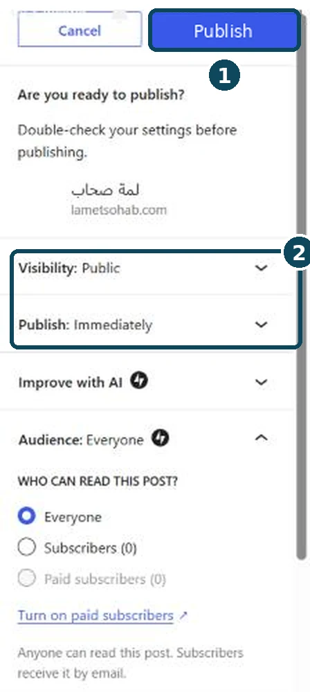 The pre-publish confirmation panel